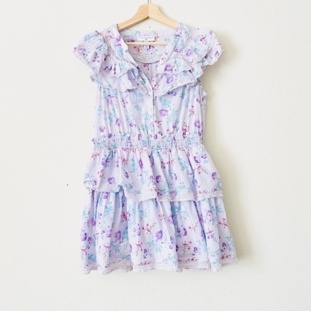 Love Shack Fancy Lou Double Ruffle Dress Sz M LAVENDER Floral x Target